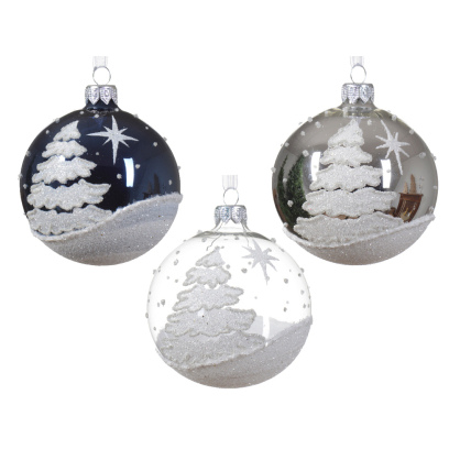 Boule de Noël en verre Ø 8 cm avec sapins DECORIS