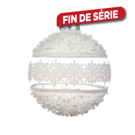 Boule de Noël en verre Ø 8 cm avec flocons et perles blanche DECORIS