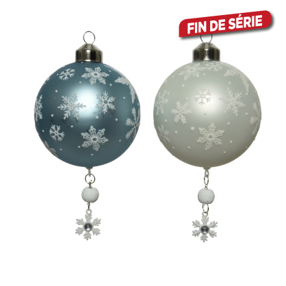 Boule de Noël en verre Ø 8 cm avec flocons et suspension DECORIS