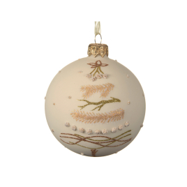 Boule de Noël en verre Ø 8 cm avec arbre en relief blanc laine DECORIS