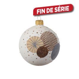 Boule de Noël en verre Ø 8 cm avec cercles et paillettes blanc laine DECORIS