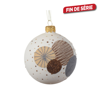 Boule de Noël en verre Ø 8 cm avec cercles et paillettes blanc laine DECORIS