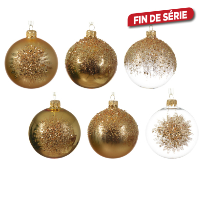 Boule de Noël en verre Ø 8 cm avec paillettes et perles transparent DECORIS