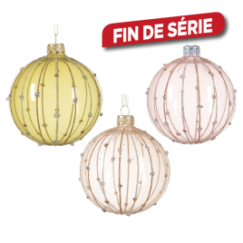 Boule de Noël en verre Ø 8 cm avec lignes et paillettes transparent DECORIS