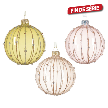 Boule de Noël en verre Ø 8 cm avec lignes et paillettes transparent DECORIS