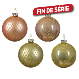 Boule de Noël en verre Ø 8 cm avec lignes dorées DECORIS