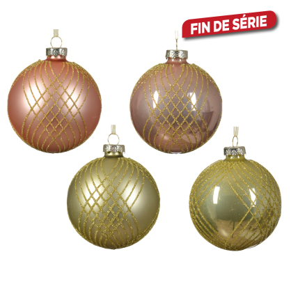 Boule de Noël en verre Ø 8 cm avec lignes dorées DECORIS