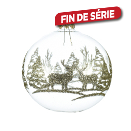 Boule de Noël en verre Ø 8 cm avec rennes transparente DECORIS