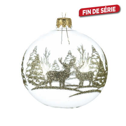 Boule de Noël en verre Ø 8 cm avec rennes transparente DECORIS