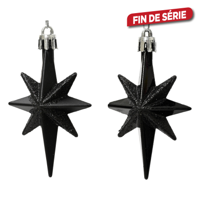 Étoile incassable à suspendre 7,8 cm noire 2 pièces DECORIS