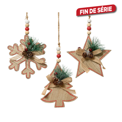 Figurine de Noël en bois à suspendre 14 cm DECORIS