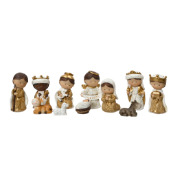 Set de figurines pour crèche de Noël crème et or 11 pièces