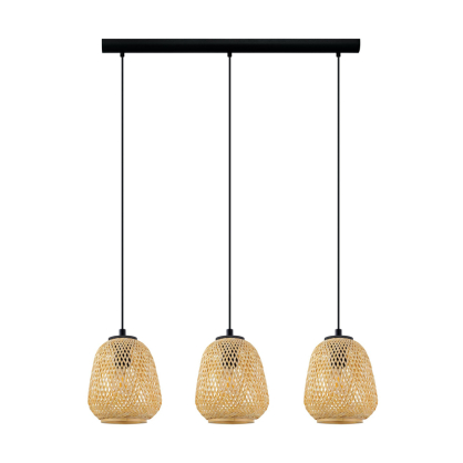 Suspension Dembleby noire et bois naturel E27 3 × 40 W EGLO