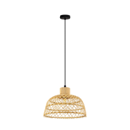 Suspension Ausnby noire et bois naturel Ø 37 cm E27 40 W EGLO