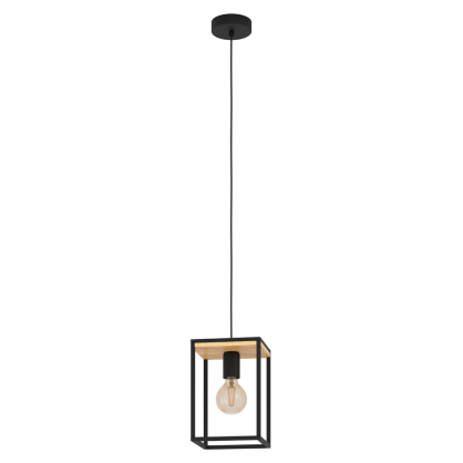 Suspension Libertad noire et bois naturel E27 40 W EGLO