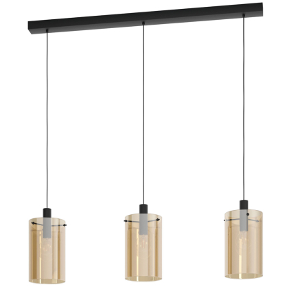 Suspension Polverara ambre et noir E27 3 × 40 W EGLO