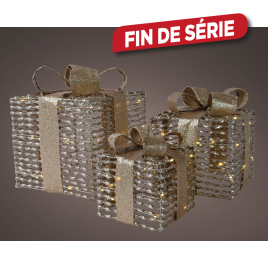 Set de cadeaux dorés en rotin LED 3 pièces LUMINEO