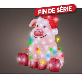 Cochon coloré en acrylique LED 41 cm blanc froid LUMINEO