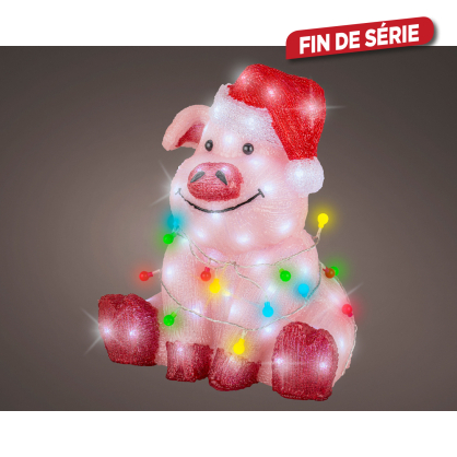 Cochon coloré en acrylique LED 41 cm blanc froid LUMINEO