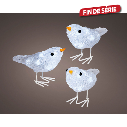 Oiseau coloré en acrylique LED blanc froid 6 cm 3 pièces LUMINEO