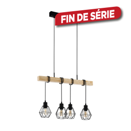 Suspension Townshend 5 noire et bois clair E27 4 × 60 W EGLO