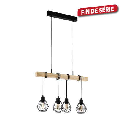 Suspension Townshend 5 noire et bois clair E27 4 × 60 W EGLO