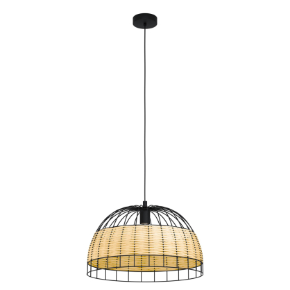 Suspension Anwick noire et nature Ø 50 cm E27 40 W EGLO