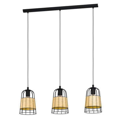 Suspension Anwick noire et nature E27 3 × 40 W EGLO