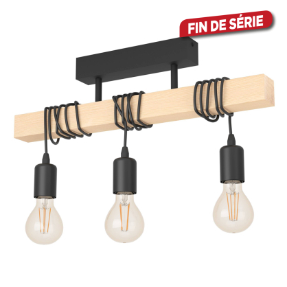 Suspension Townshend noire et bois clair E27 3 × 60 W EGLO