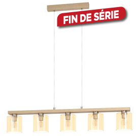 Suspension Castralvo nickel mat et bois clair E27 5 × 28 W EGLO