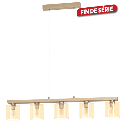 Suspension Castralvo nickel mat et bois clair E27 5 × 28 W EGLO