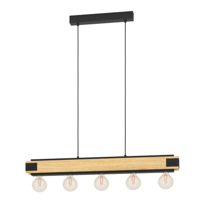 Suspension Layham noir et bois clair E27 4 × 60 W EGLO