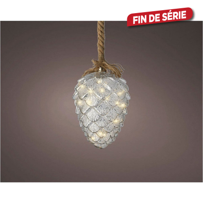 Pomme de pin en verre LED à suspendre Ø 15 x 21 cm blanc chaud LUMINEO