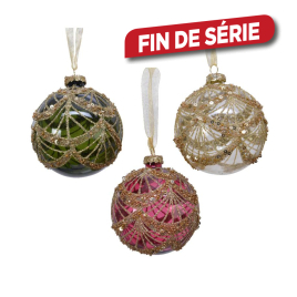 Boule de Noël en verre Ø 8 cm avec sequins DECORIS