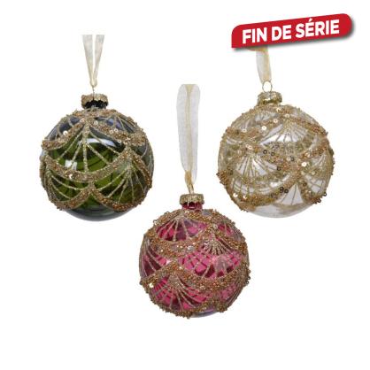 Boule de Noël en verre Ø 8 cm avec sequins DECORIS