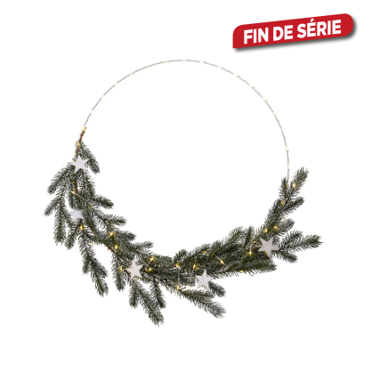 Anneau argenté avec branches de sapin LED Ø 55 cm