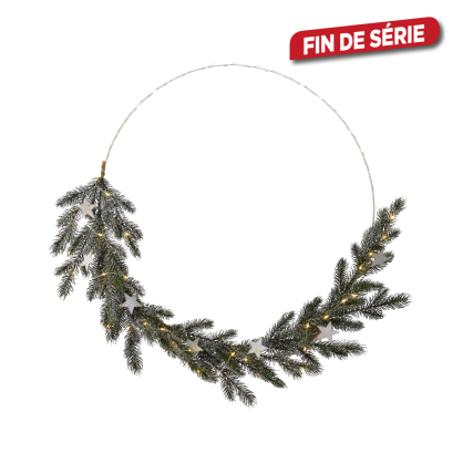 Anneau argenté avec branches de sapin LED Ø 65 cm