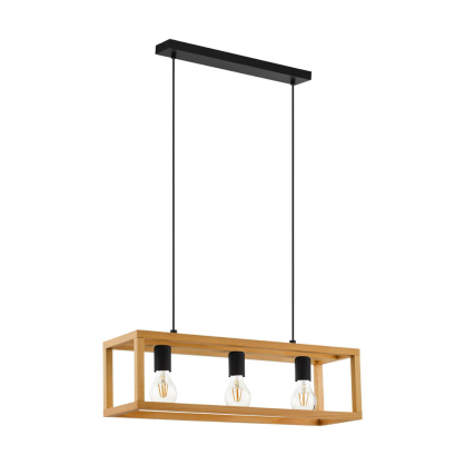 Suspension Blackcrown 1 noire et bois E27 3 × 40 W EGLO