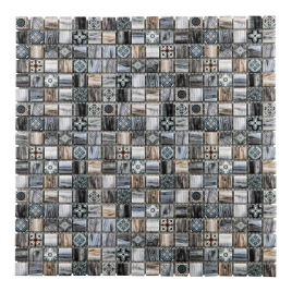 Carrelage mosaïque de verre gris et beige 30 × 30 cm