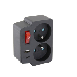 Domino 2 x 16 A et 2 USB avec interrupteur noir CHACON