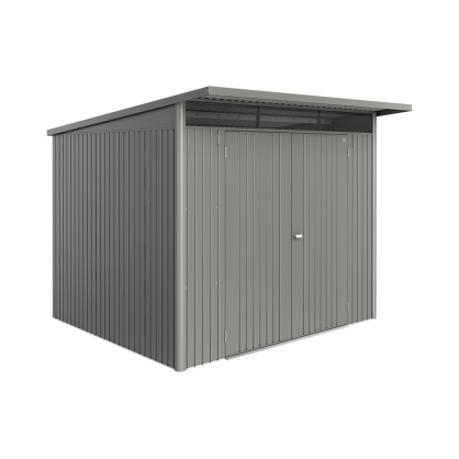 Abri de jardin en métal AvantGarde Eco double porte gris métallisé 2,6 x 2,55 x 2,18 m BIOHORT