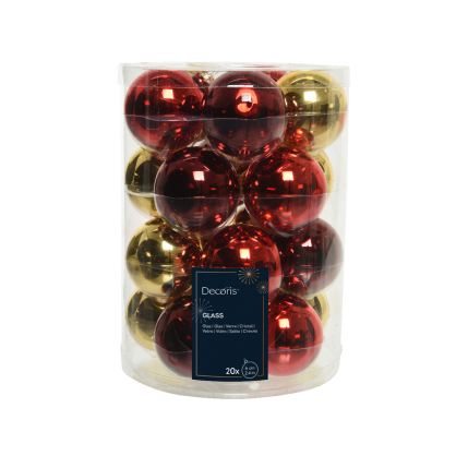 Set de boules de Noël en verre dorées et rouges Ø 6 cm 20 pièces DECORIS