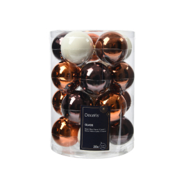 Set de boules de Noël en verre blanches, brunes, cuivres et noires Ø 6 cm 20 pièces DECORIS