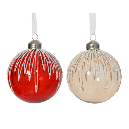 Boule de Noël en verre avec lignes et paillettes transparente Ø 8 cm DECORIS