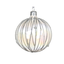 Boule de Noël en verre avec lignes et paillettes irisé transparent Ø 8 cm DECORIS