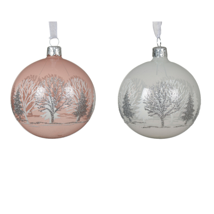 Boule de Noël en verre avec arbres et sapins Ø 8 cm DECORIS