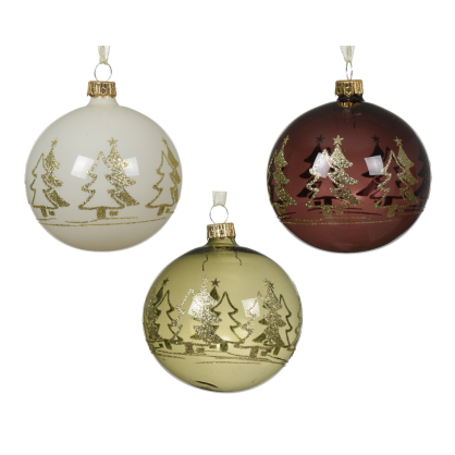 Boule de Noël en verre avec sapins Ø 8 cm DECORIS