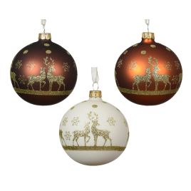 Boule de Noël en verre avec rennes Ø 8 cm DECORIS