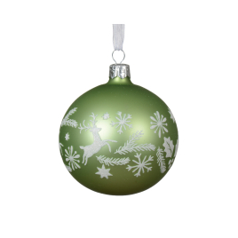 Boule de Noël en verre avec rennes thé vert Ø 8 cm DECORIS