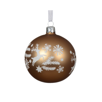 Boule de Noël en verre avec rennes brun pécan Ø 8 cm DECORIS